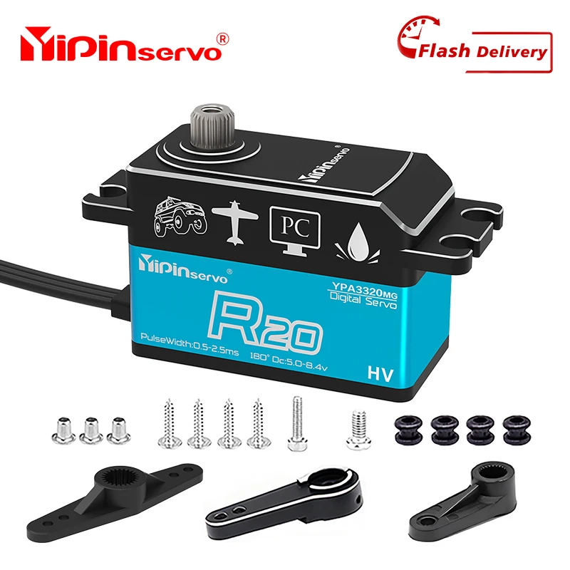 High Precision YIPINservo 20KG Efficient Iron Core Low‑Profile Servo Motor, Metal Gear for 1/8 1/10 RC Model Car Robot Joint