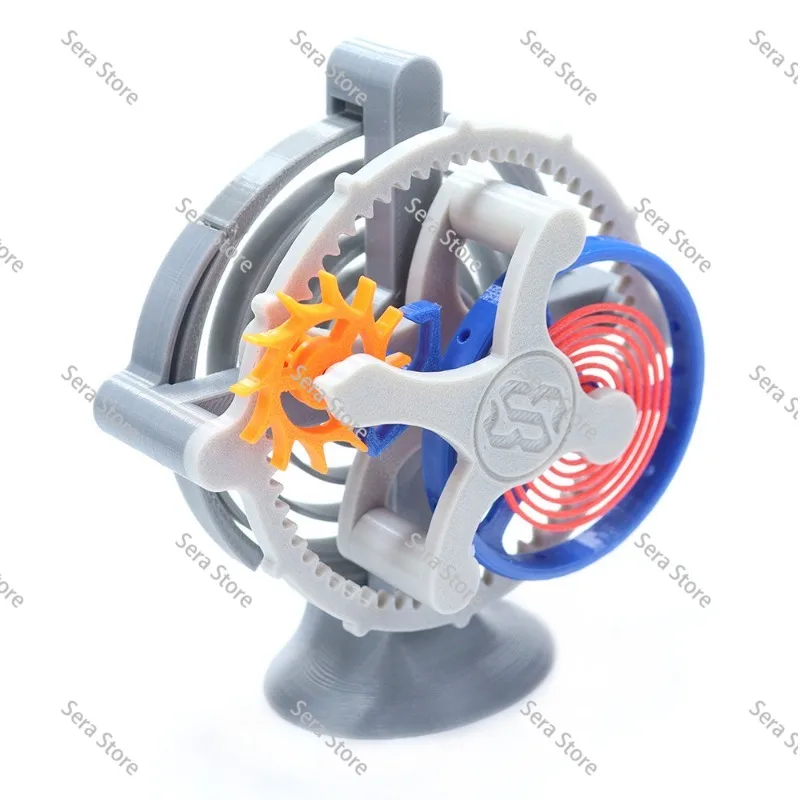 3D Printed Tourbillon Model with Pendulum Clock Mechanism - DIY Teaching Kit, Powered By Spring and Gear Escapement Structure