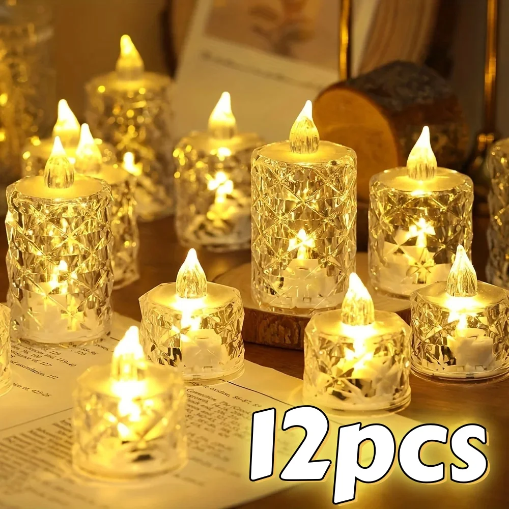 4/12 قطعة شموع بلاستيكية عديمة اللهب أضواء بطارية LED Tealight مع لهب واقعي للمنزل عطلة حفل زفاف ديكور الطاولة