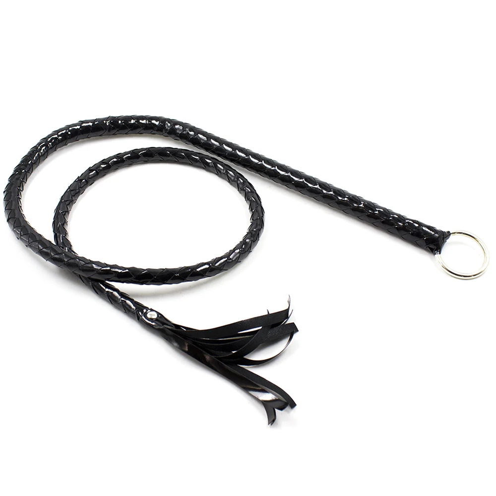 140CM Black Bull Whip PU Leather Custom Horse Whip with Iron Loop