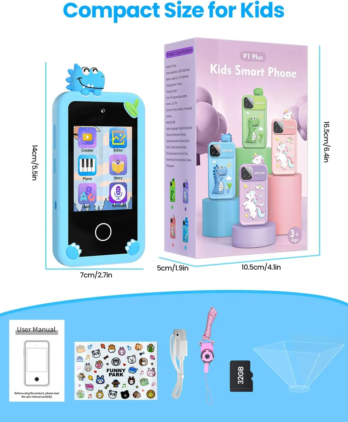Lettore musicale per bambini SmartPhone Toys Cartoon Unicorn Touchscreen Mobile per bambini per ragazze Ragazzi Giocattoli educativi Regali