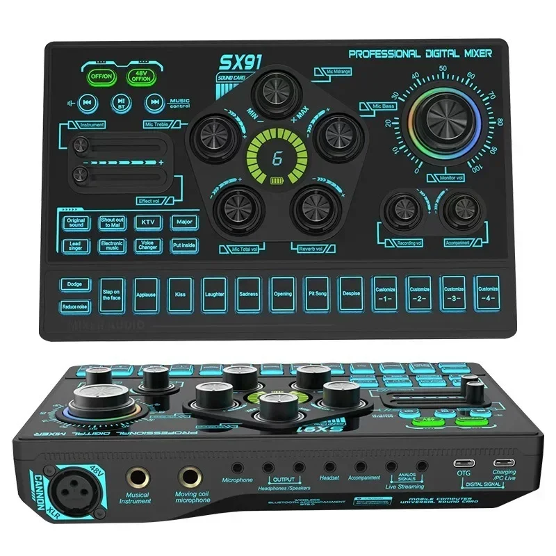 SX91 Sound Card USB Sound Mixer Professional Audio Mixing Console Amplifier For Live Sing PC Computer Laptop Cellphone