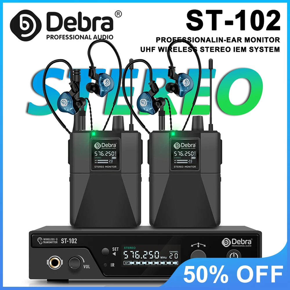 Debra ST-102 Professional Stereo Wireless In-Ear Monitor System, UHF with Bluetooth 5.0, for Stage, Drummer, Recording Studio
