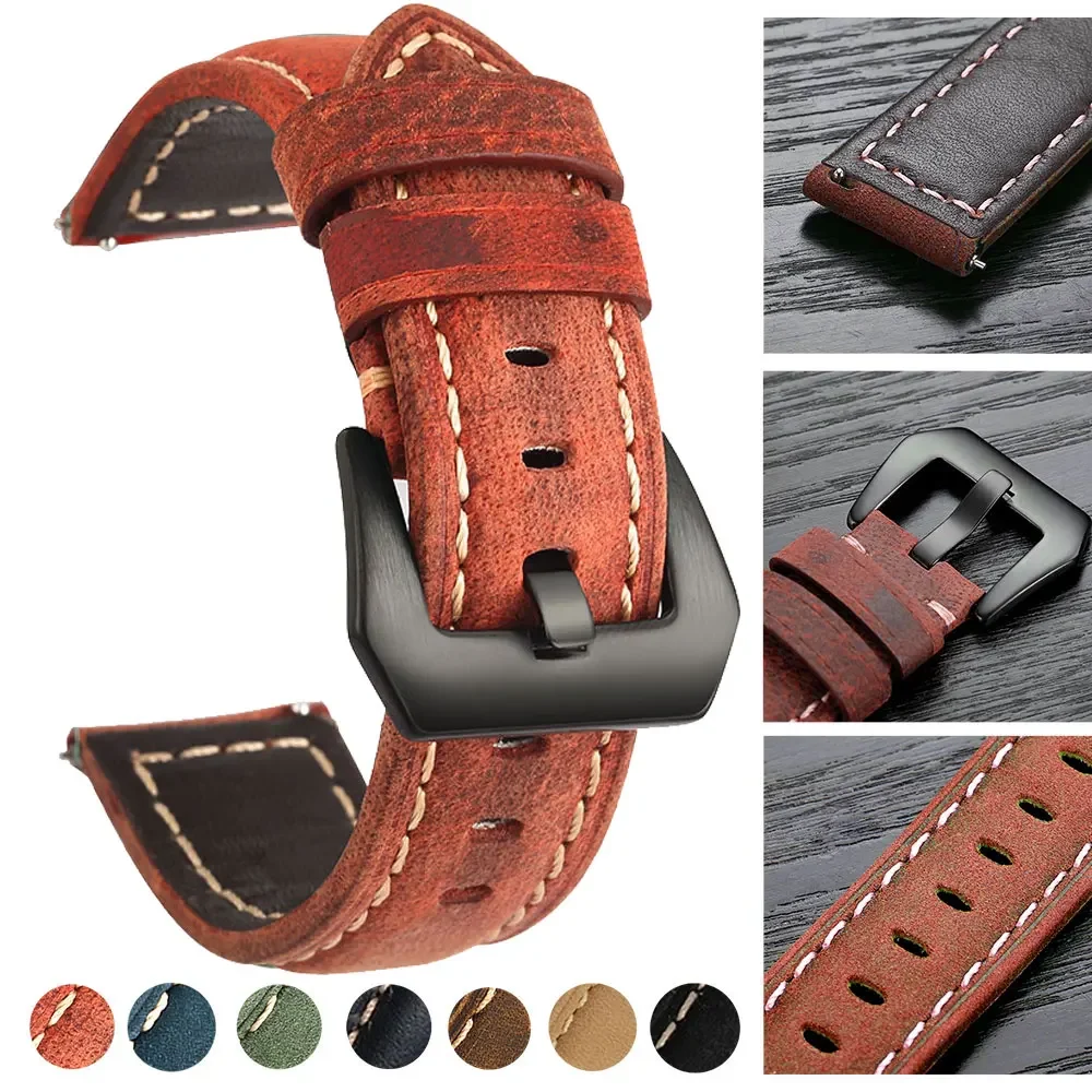 

22mm Watch Band For Samsung Galaxy 42 46mm Gear s3 Amazfit Bip Band Genuine Leather Strap Quick Release Pin Wristband With Clasp