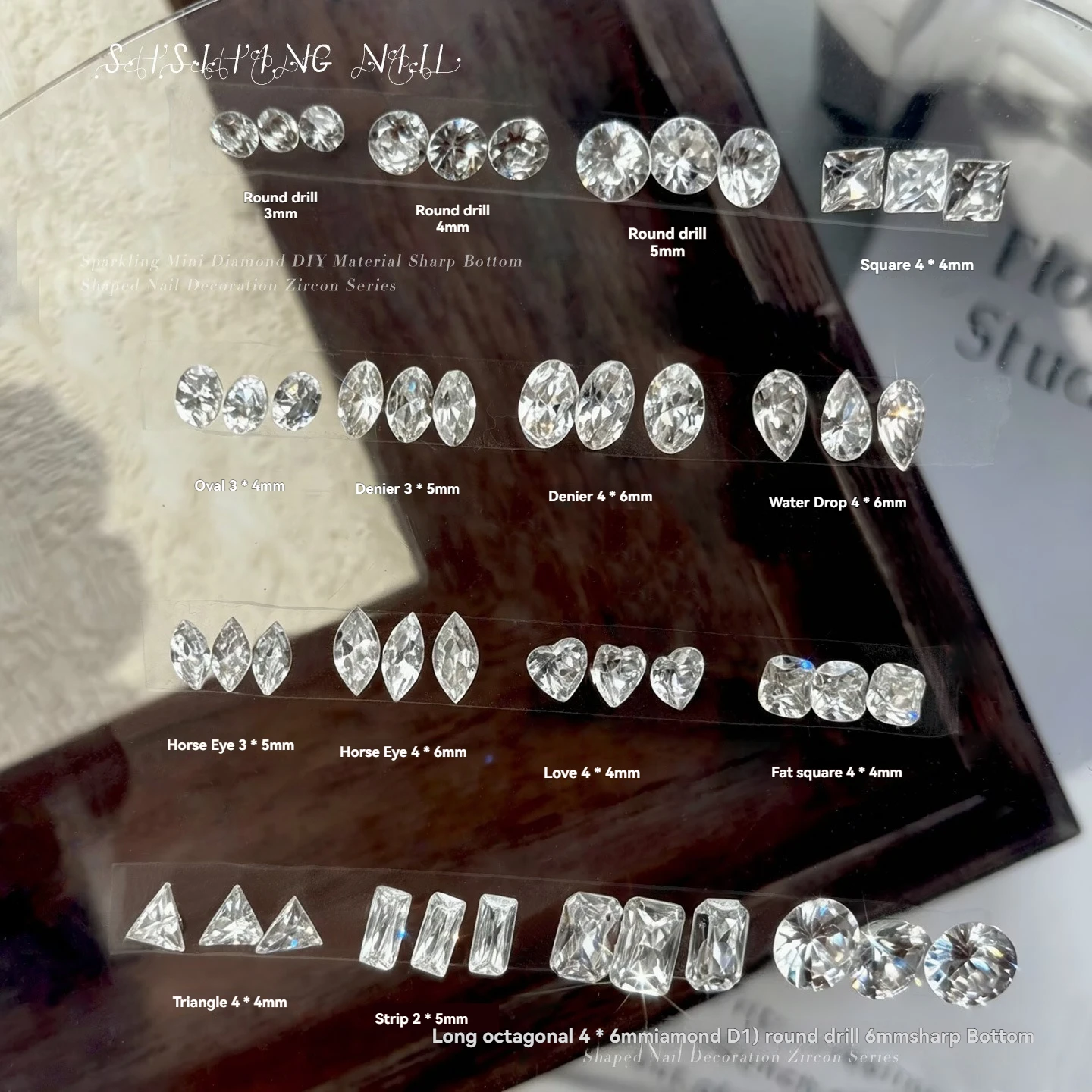 20pcs Mixed Sharp Bottom Zircon Nail Art Rhinestones 2-6mm Assorted Shapes Crystal Gems for DIY Manicure Decorations
