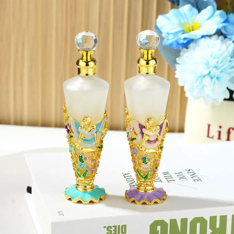 1pc Angel Girl Conical Bottle Enamel Perfume Bottle Empty Refillable Essential Oil Container for Home Decoration