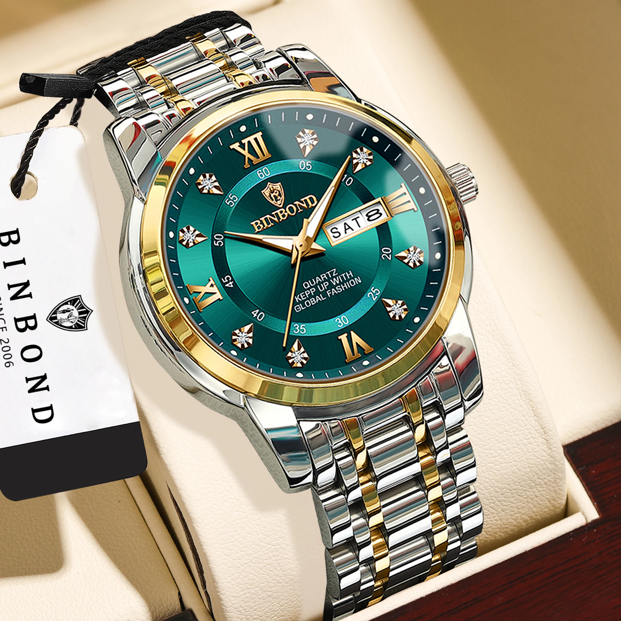 Montres-bracelets à quartz de luxe de la marque BINBOND, originales, lumineuses, étanches, avec affichage de la semaine, date automatique, montre pour homme, décontractée, Reloj, livraison gratuite