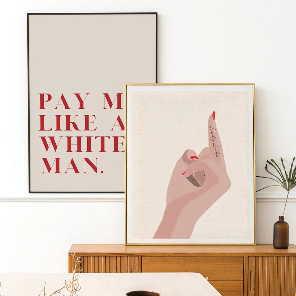 Red Quote Feminist Minimalistic Middle Finger Lady Art Canvas Painting Print Line Female Abstract Poster Picture Room Home Decor