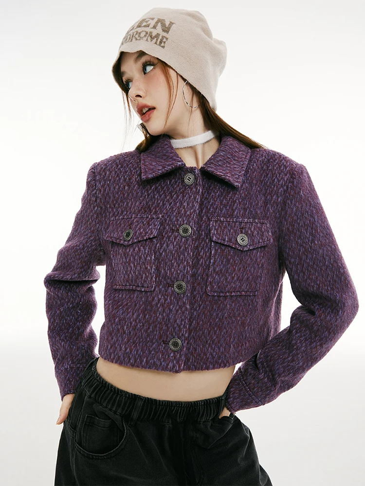 

American Retro Lapel Short Woolen Jacket Women's Winter New Casual Shoulder Pad Suit