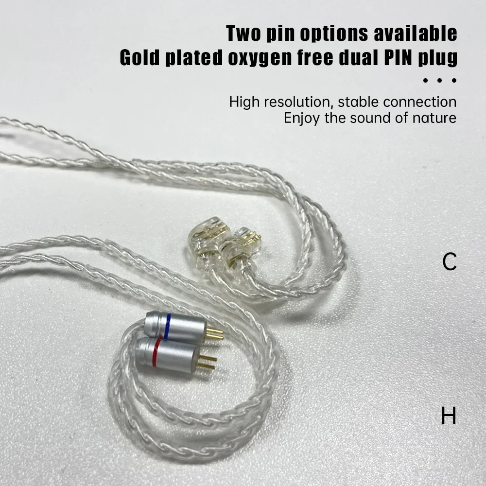 Earphone Upgrade Cable Silver Plated Type-C Plug 4Core Wire 2Pin Headphone Cable Support Call Control 47inch Cable