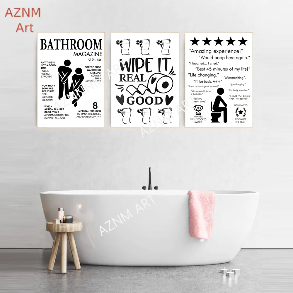 Wall Art Canvas Painting Funny Bathroom Rules Sign Nordic Black White Poster Print Toilet Humour Pictures Bathroom Home Decor view 3