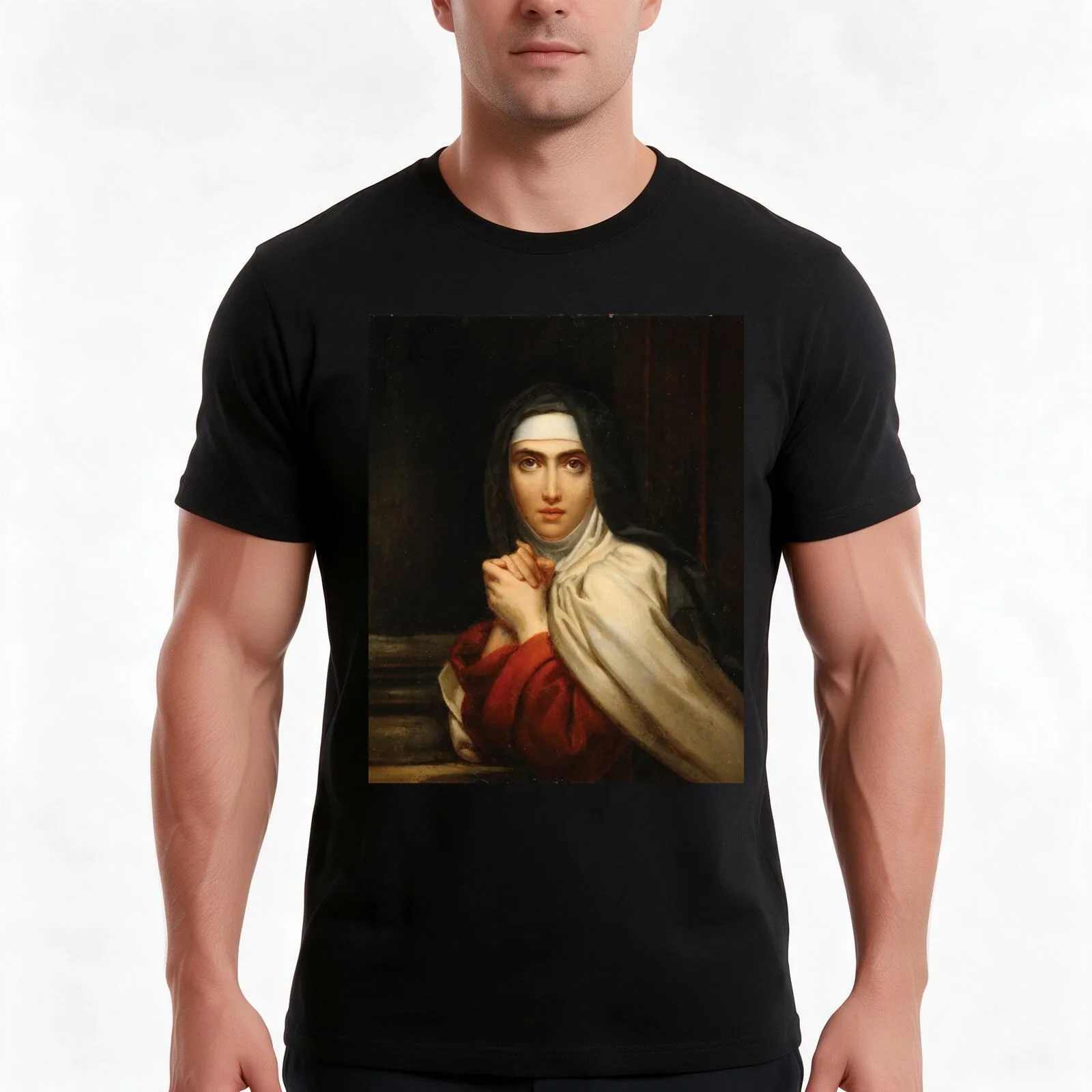 Saint Teresa Of Avila Painting T-Shirt, Summer Casual Cotton Tee, Oversized Streetwear Tops, Vintage Graphic Print, 100% Cotton