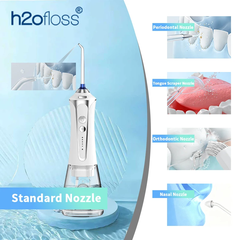 H2ofloss Портативный ирригатор для полости рта Water Flosser Стоматологическая струя воды высокого давления 5 режимов 5 насадок для чистки зубов и носа 2 в 1