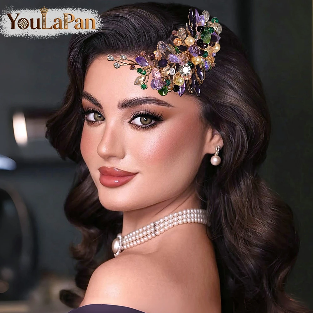 YouLaPan Luxury Rhinestone Bride Hair Comb Summer Wedding Purple Color Crysatl Hair Accessories Handamde Headpieces A330