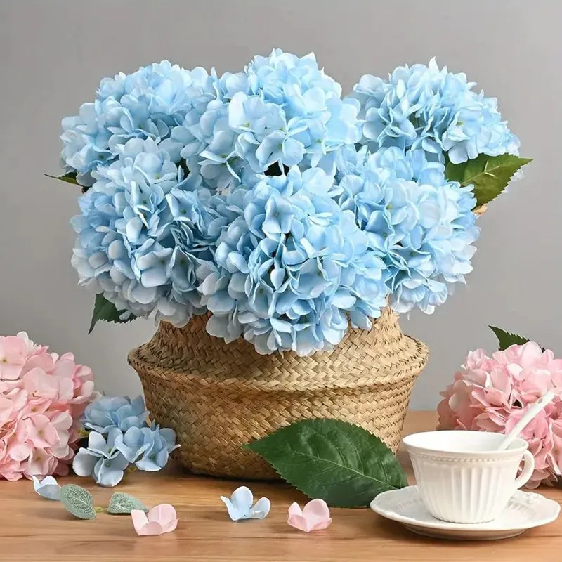 4pcs Realistic Artificial Hydrangea Flowers, Silk Fake Flower For Home Wedding DIY Party Decor, For Room Table decoration