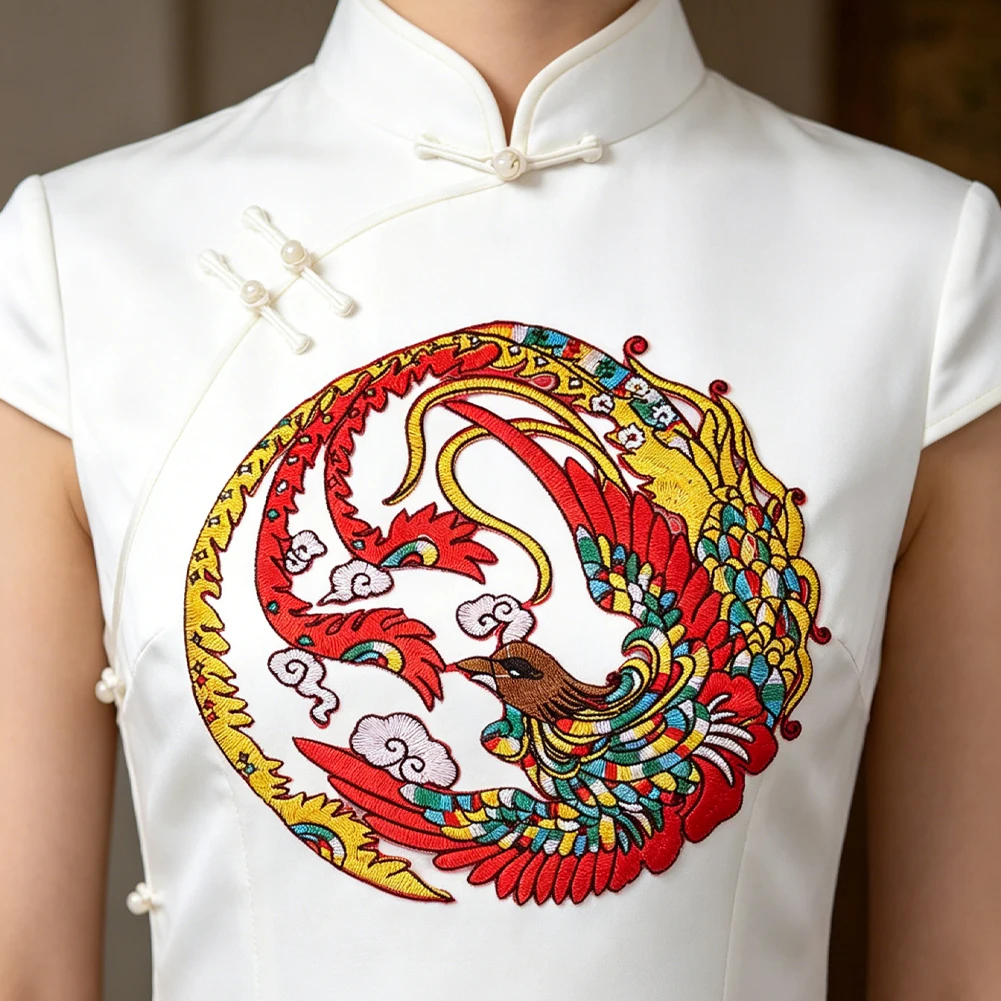 Chinesischer Stil, farbenfroher Phönix-Stickerei-Aufnäher, orientalischer Glücksbringer für Kleidung, Taschen, Vorhänge, Deko-Applikation zum Aufnähen – Detail 6