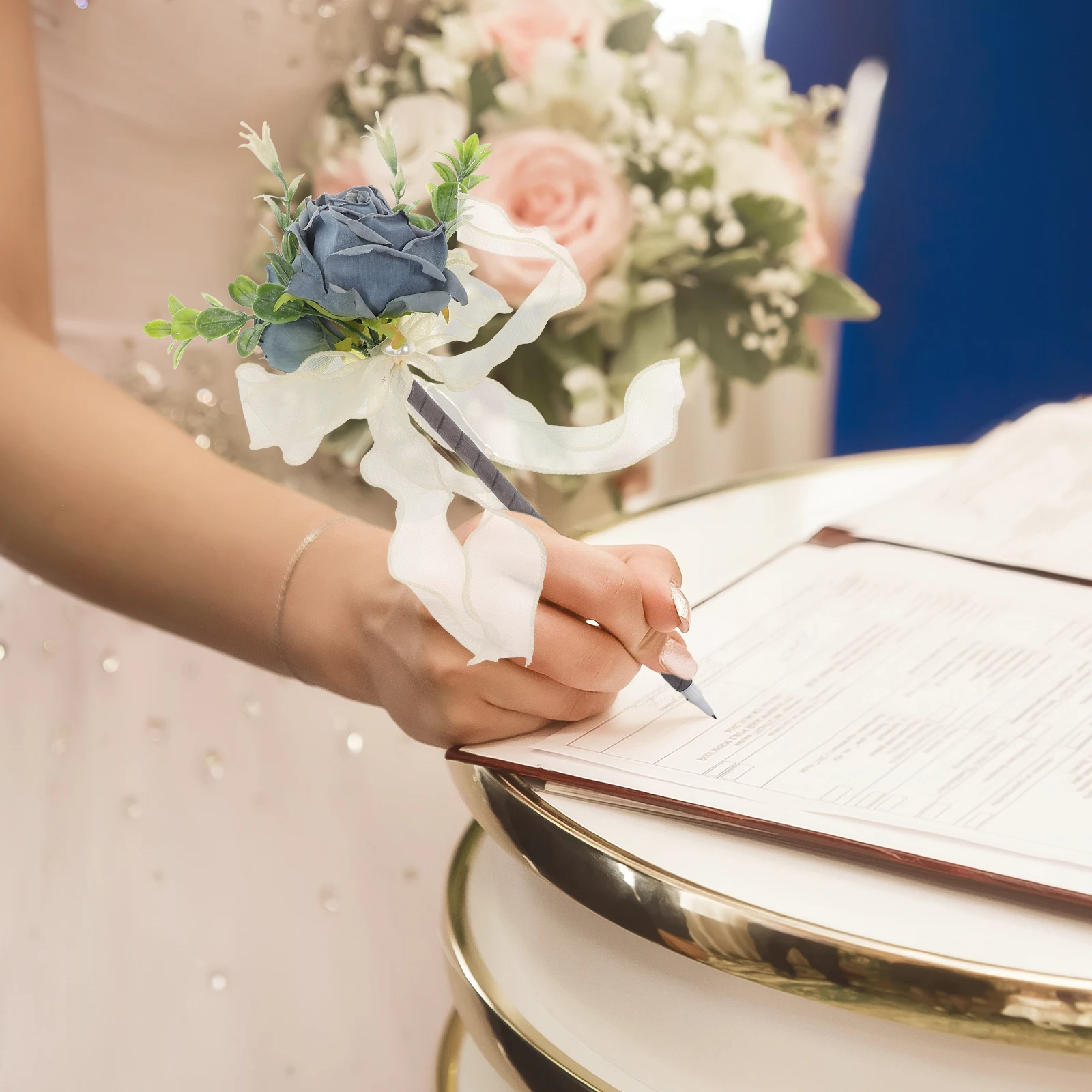 

Flower Pens for Women Imitation Rose Ballpoint Floral Writing Cloth Artificial Woman