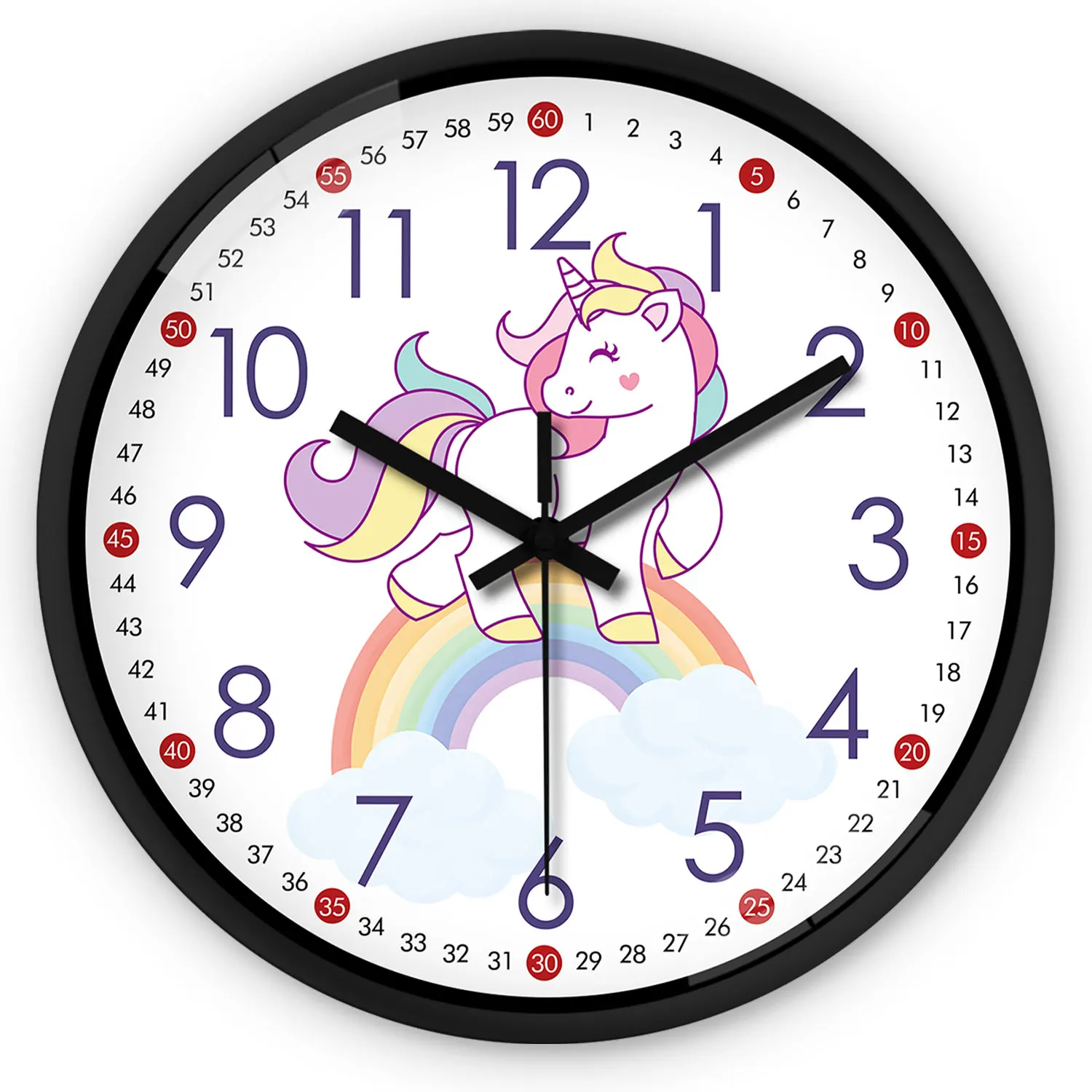 1Pc 8Inch Minor Clock Wall Clock, the Rainbow Unicorn Design Clock, Silent Clock, for Living Room Bed