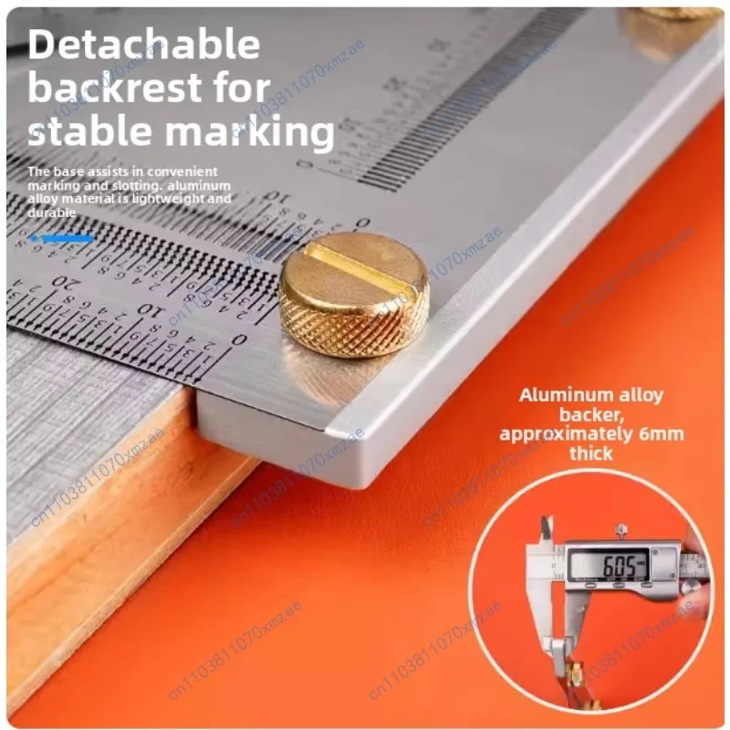 Stainless steel triangular woodworking marking ruler, multifunctional marking base with widened backer and etched scale