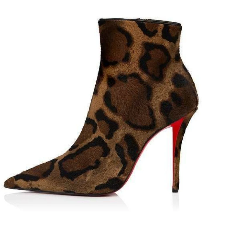 Szpilki 2025niche Brand Slim z bocznym zamkiem, krótkie botki, europejskie i amerykańskie damskie seksowne buty w panterkę na wybieg klubu nocnego