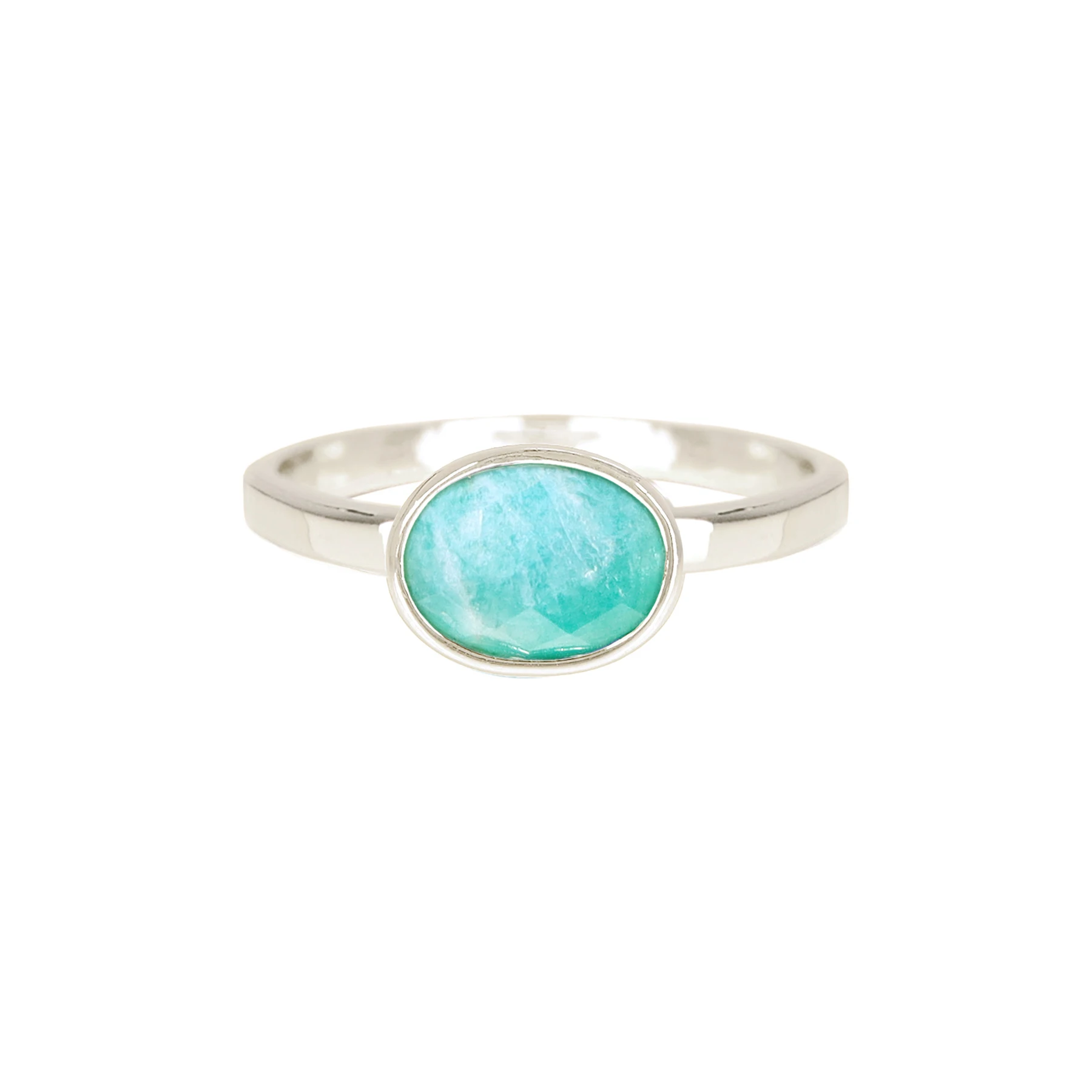 Natural Russian Amazonite Shelby Ring 925 Silver Plated Jewelry for Women Party Gift