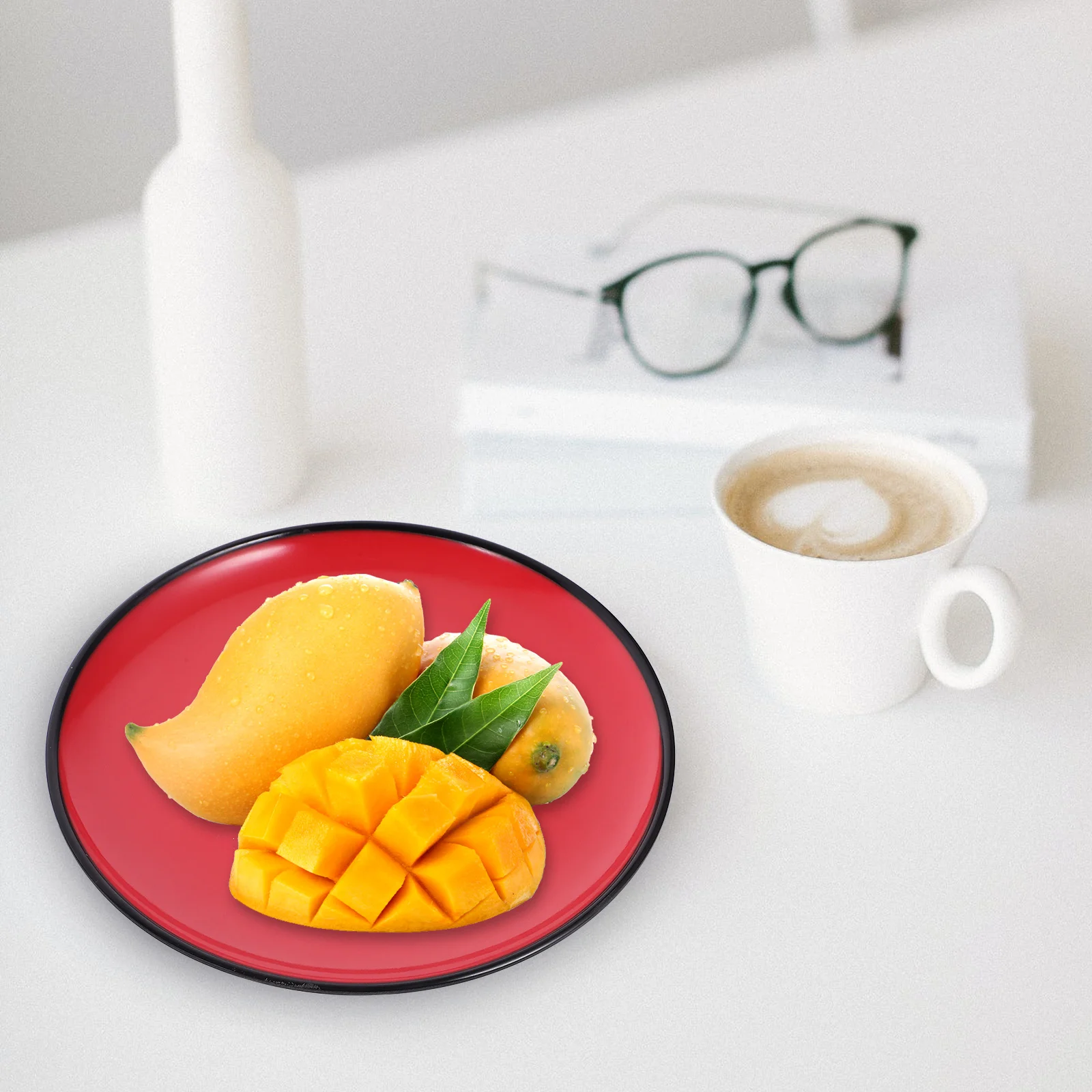 

4Pcs Round Fruit Plate Melamine Snack Serving Dish Compact Portable Dinner Plate for Kitchen Party Picnic Outdoor Dining Dessert