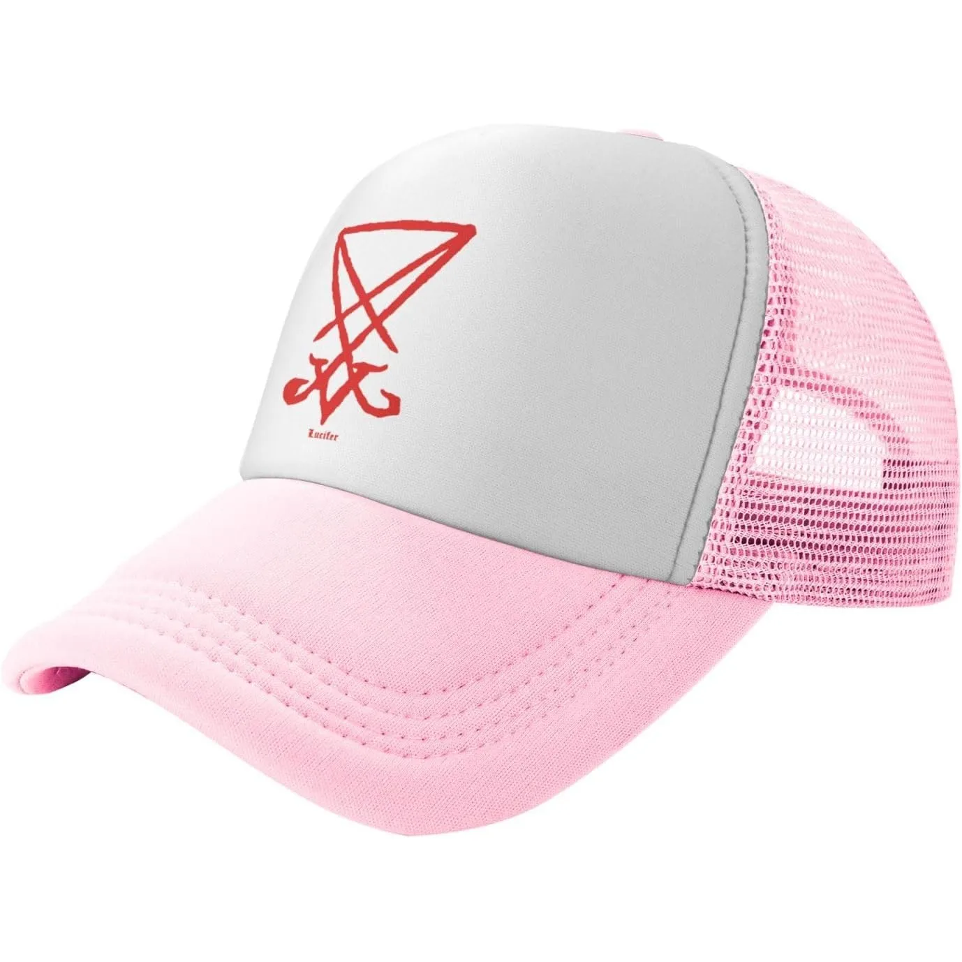 Lucifer Sigil Trucker Hat Unisex Mesh Snapback Cap Pink Visor Casual Outdoor Baseball Hat