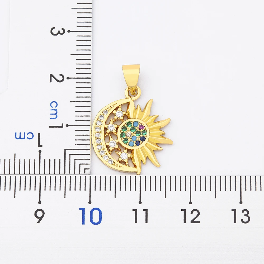 Nidin New Fashion Sun Moon Shape Pave Shiny Crystal Zircon Pendant Necklace For Female Mother\'s Day Jewelry Accessories Gifts
