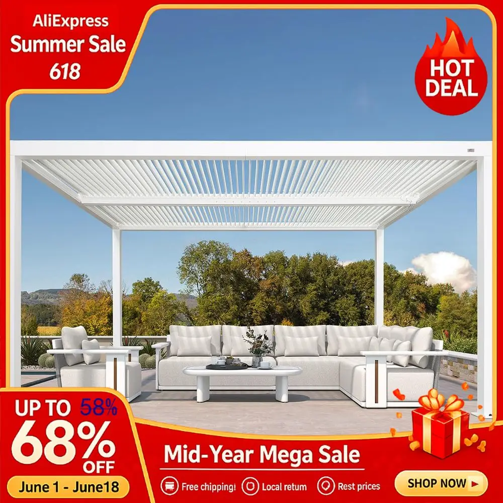 

Outdoor Louvered Pergola 11 x 15 White Aluminum Pergola Modern Shade Gazebo with 2 Independently Adjustable Rainproof Custom