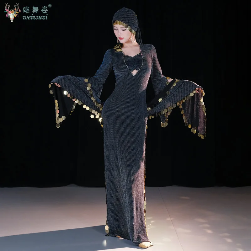 فستان مُصمم حسب الطلب للرقص الشرقي للنساء فساتين تدريب شعبي بلدي ترتر وشاح الورك أداء شرقي رداء مسابقة Saidi