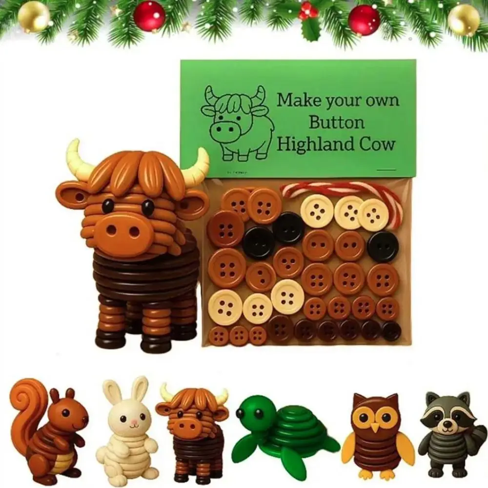 3D Animals 3D Animals Button Decor Plastic Pre-Cut Handmade Button Button Highland Cow Craft Kit Festive Atmosphere