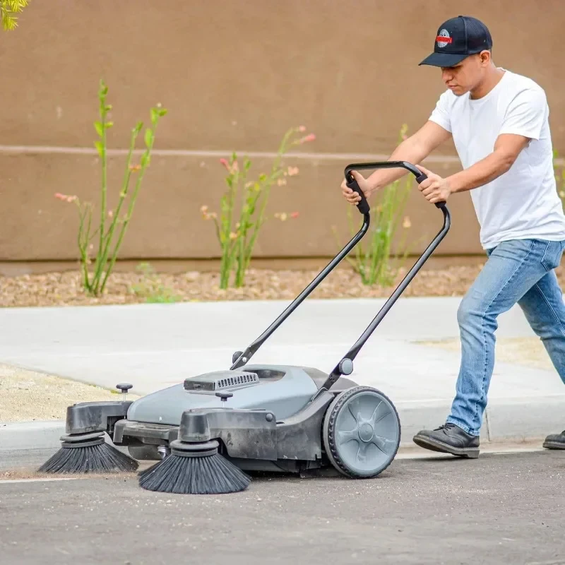 Industrial Walk Behind Push Sweeper, Triple Power Side Vassoures, Limpeza de Piso de Poeira Litter Grass, 38"