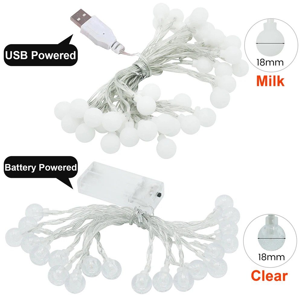 5V 1.5m 3m 6m10m Bubble Ball LED String Fairy Light USB/Battery Powered Warm White/RGB Wedding Christmas Party Home Decoration