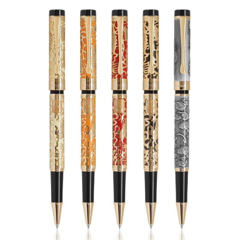 

Jinhao 5000 винтажная металлическая ручка-роллер с резьбой по текстуре дракона, красная и золотая многоцветная ручка-роллер для офиса и школы