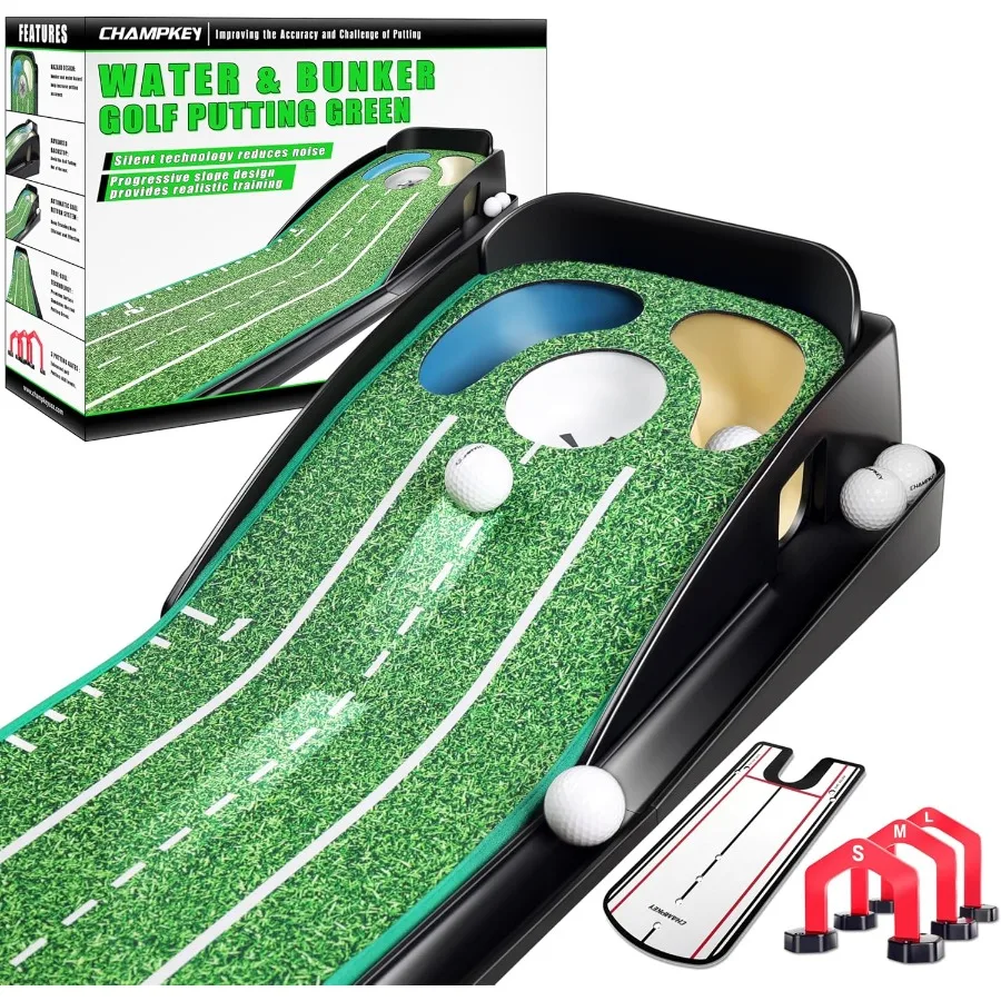 

Professional Hazard Golf Putting Green with Golf Putting Gates and Putting Mirror for Home Use Features Progressive Slope Techn