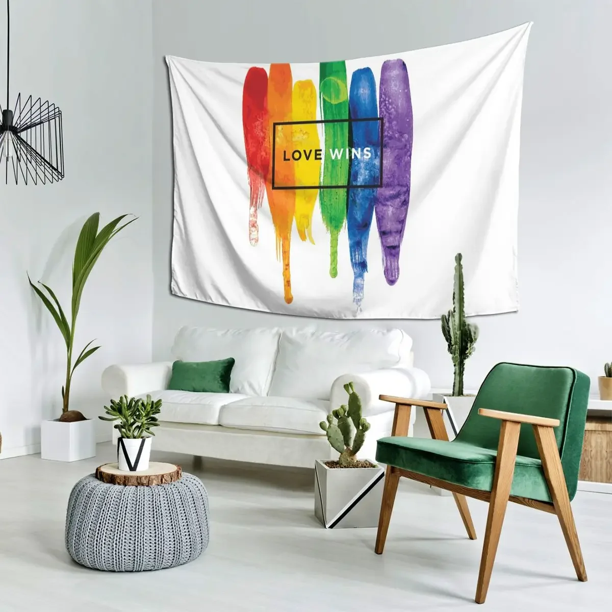 LGBT Love Wins Rainbow Paint Typographic Tapestry Art Wall Hanging Aesthetic Home Tapestries for Living Room Bedroom Dorm Room