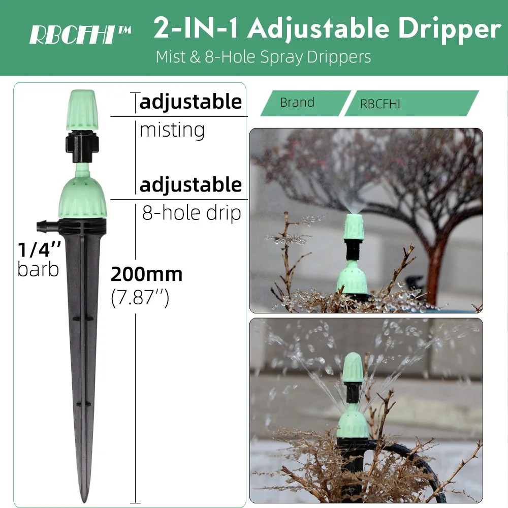 RBCFHI Adjustable 2-IN-1 Garden Sprinklers on Stake Misting Nozzles Balcony Irrigation Spray Drippers Watering Flowers 24 Types