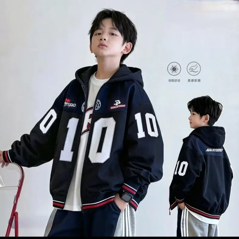 Children's Autumn Jacket Boys New Boys Fashion Casual Hooded Top 2026 Student Trend Loose Cardigan