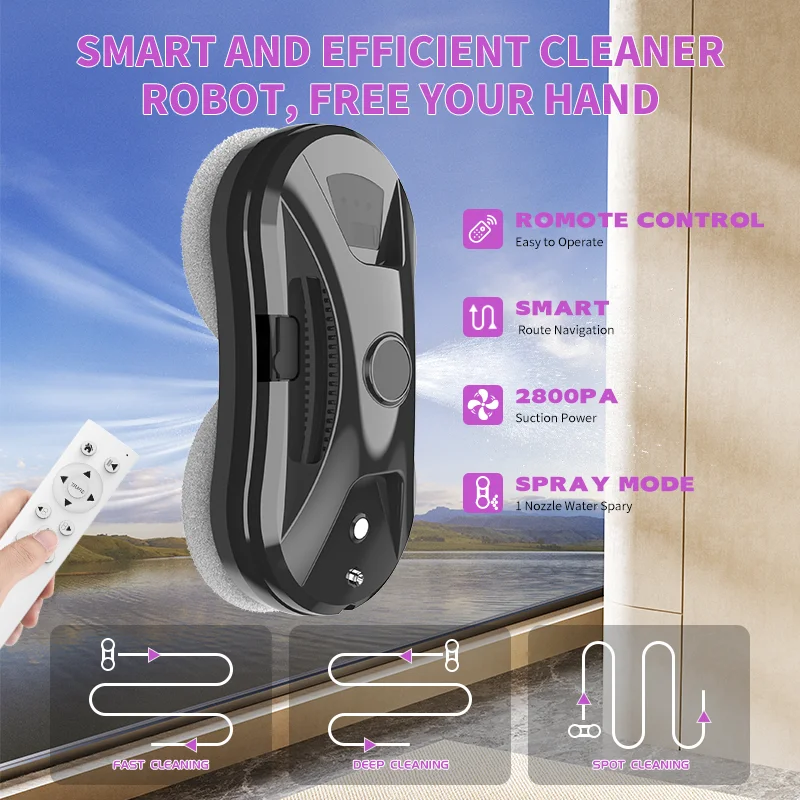 Robot inteligente para limpieza de ventanas, unidad de limpieza exterior avanzada, limpieza de suelos, control remoto y dos modos automáticos.