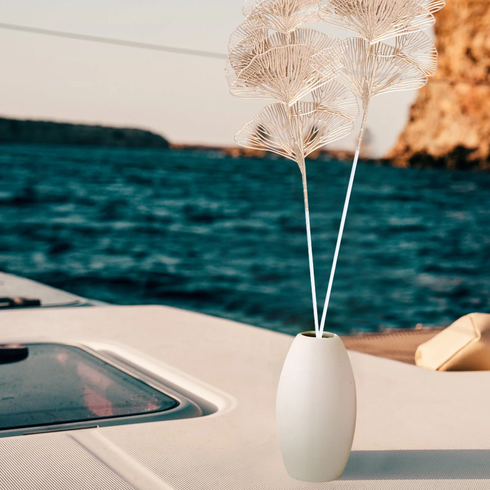 

5pcs Artificial Ginkgo Leaves Golden Faux Leaf For Wedding Decor Party Supplies Home Decoration Flower Arrangement Cafe Hotel