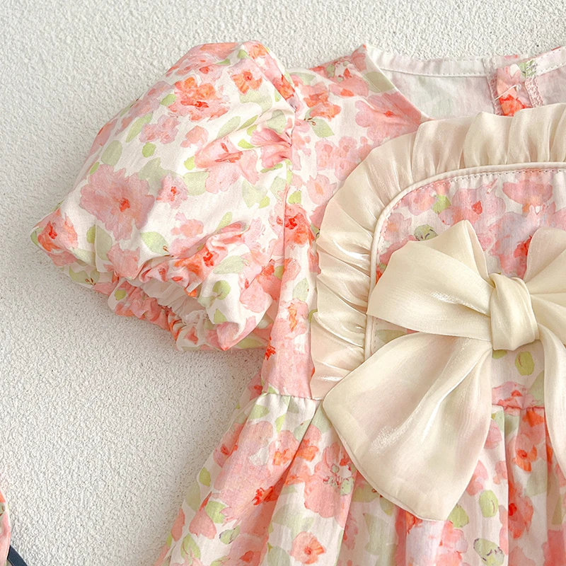 Summer Kids Baby Girls Short Sleeve Sisters Printing Dress Infant Rompers Baby Girls Sweet Princess Children Clothes Dress image 6