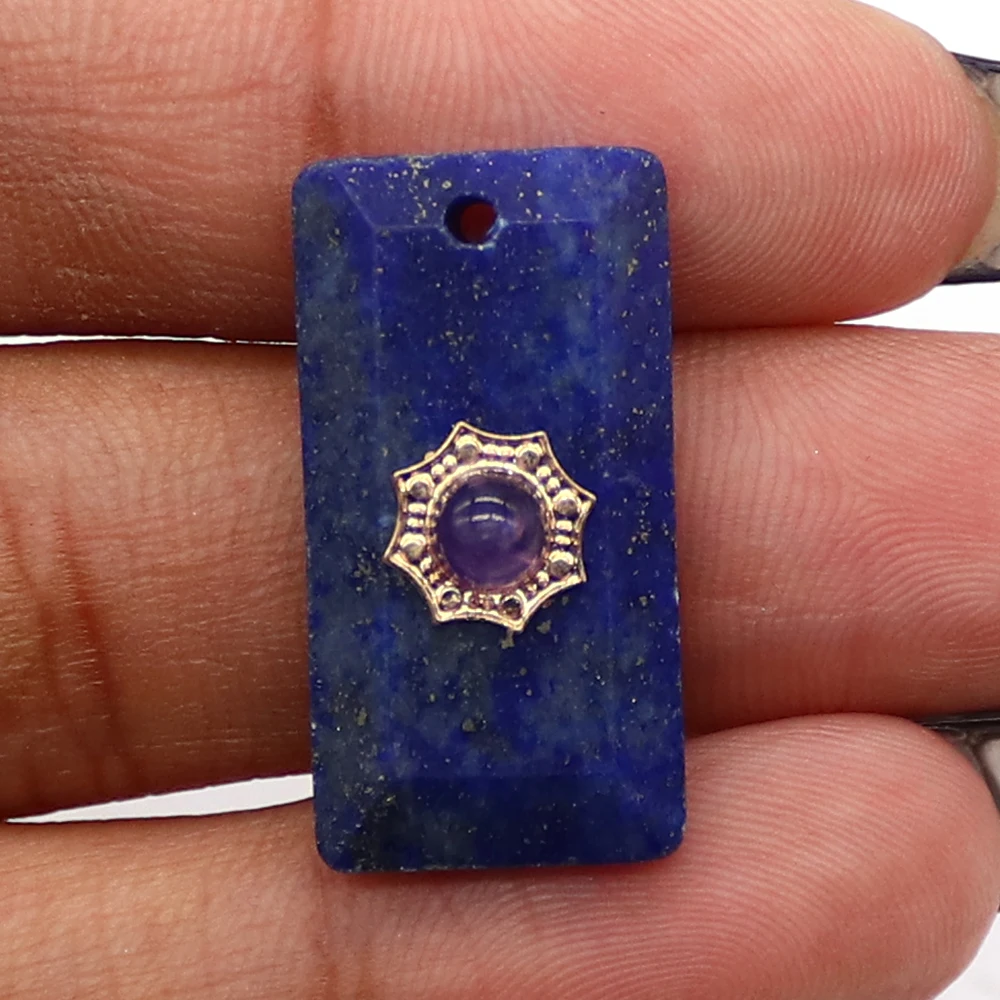 Versatile Exquisite Natural Stone Pendant Polished Square Plate Crystal Red Stone Inlaid Sunflower Decals Single Hole Accessory