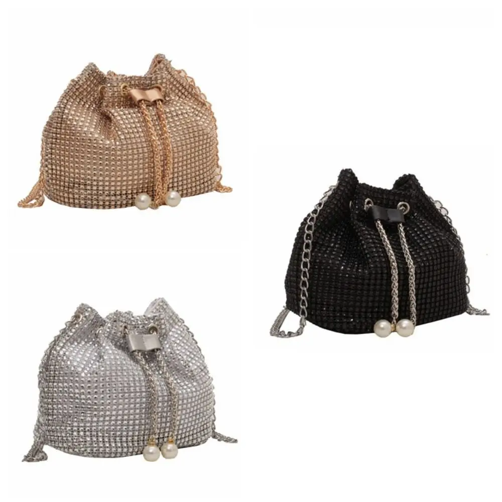 

Shiny Evening Banquet Bag Handbag Small Purse Rhinestone Shoulder Bag Bucket Bag Korean Style Drawstring Crossbody Bag Wedding