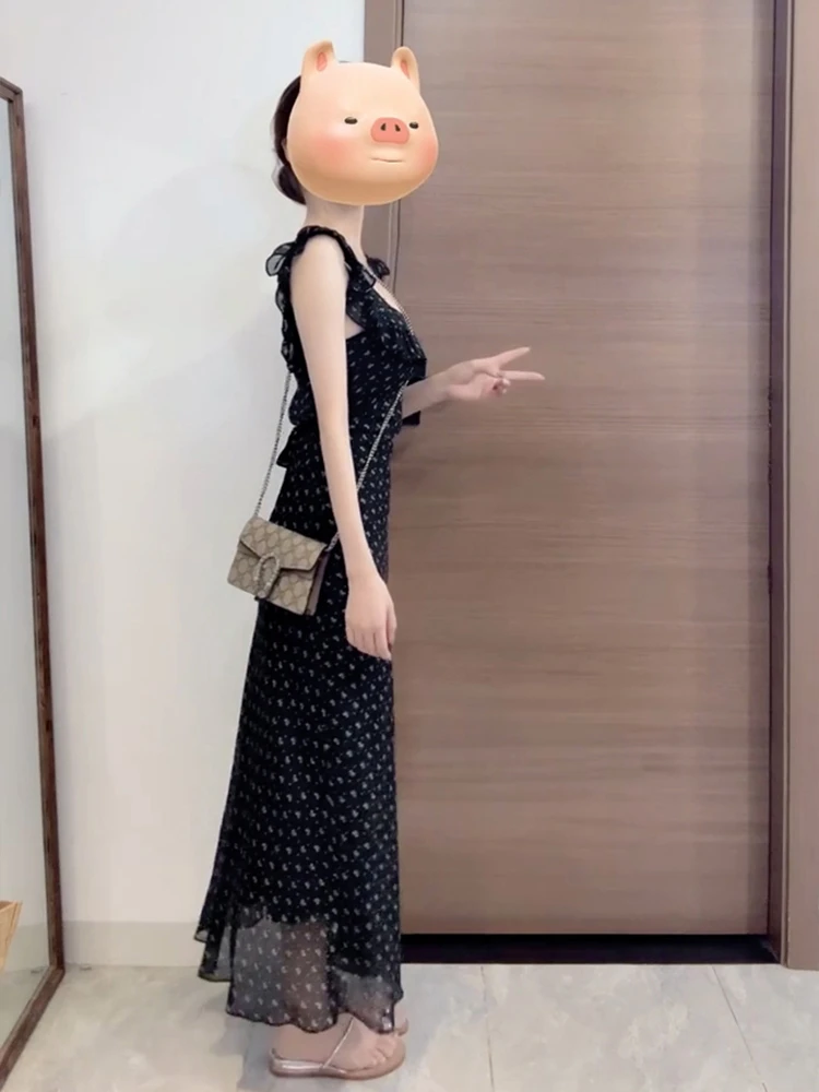 Bla الأزهار طباعة ماكسي Dr المرأة الصيف 2025 شاطئ Vaion الخصر مقصوص حزام طويل Dr الكورية Sle عالية الخصر بولي...