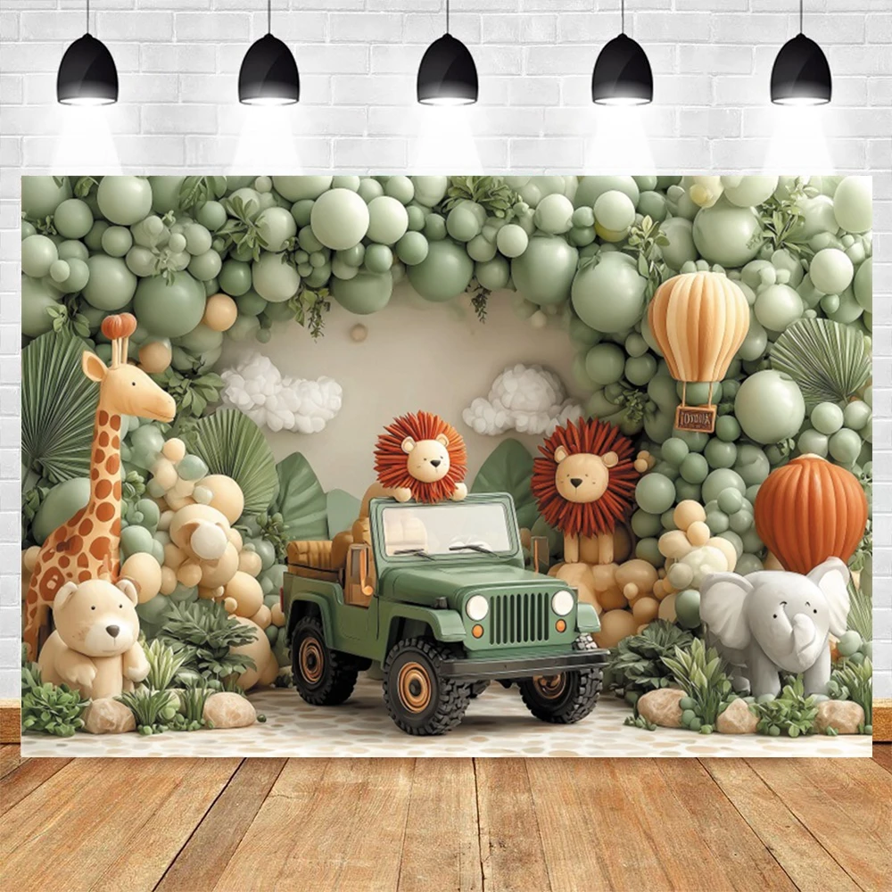 Safari Animals Birthday Party Photography Backdrop Baby Shower Kids Birthday Portrait Photoshoot Background Photo Studio Props