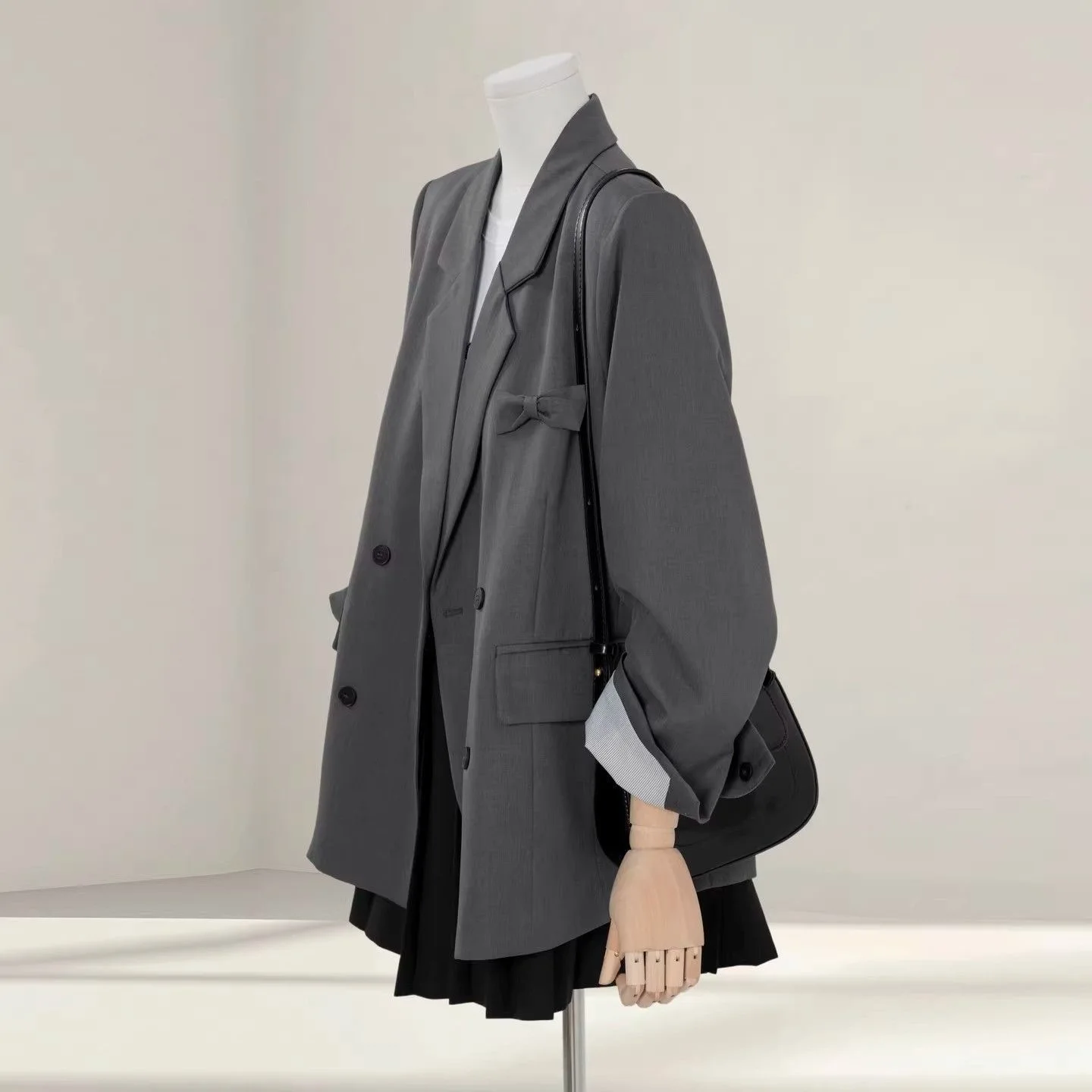 Gray Suit Jacket Women's Casual Patchwork Design Sensation Small Audience Aesthetic Leisure Small Western Style Clothes