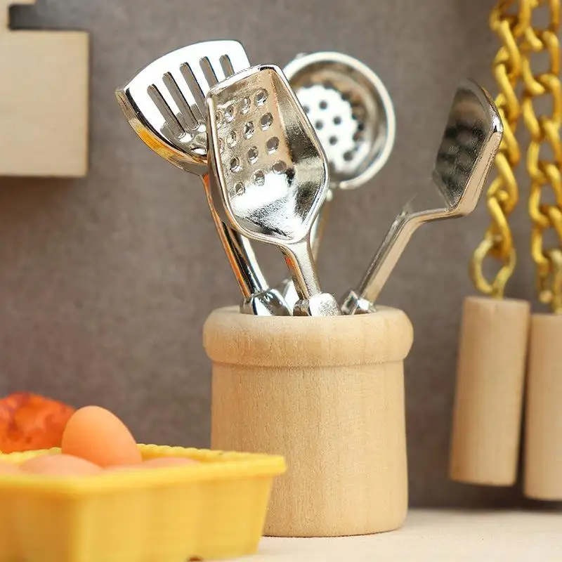 

Dollhome Kitchen Utensils Decor, 1/12 Scale Miniature Simulation Spatula Spoon Pretend Play Set