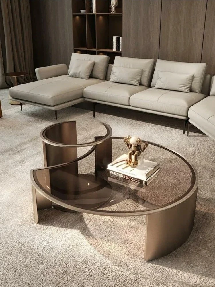 

yj Luxury Light Luxury Tea Table Living Room Home round High-Grade Tempered Glass Tea Table Combination