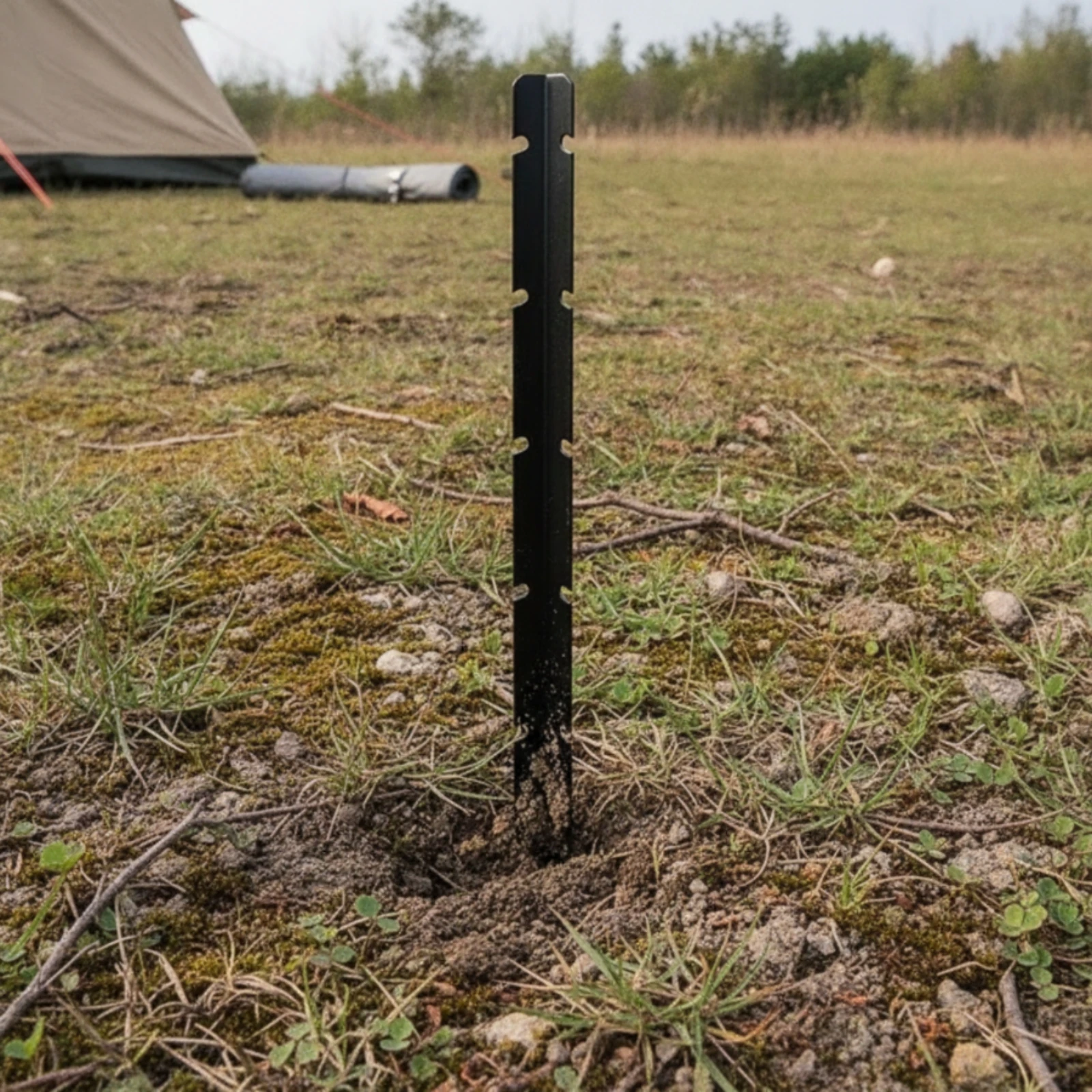 Carbon Steel Tent Stake Extra-Long Ground Stake with Notches Triangular Ground Peg Heavy-Duty Stakes Notched for Campers, Tents