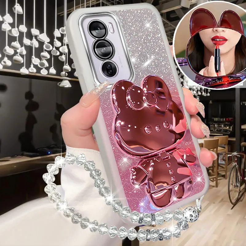 

Reno12 pro 5G Crystal Bracelet Case for OPPO Reno12 F pro + Plus A38 A59 A60 Glitter Soft Cover with Rabbit Stand Holder Case